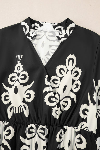 Western Geometric 3/4 Sleeve Midi Dress