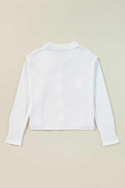 Ribbed Button Front Collared Sweater