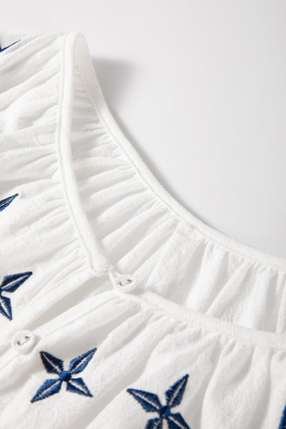 Geometric Embroidered Long Sleeve Blouse