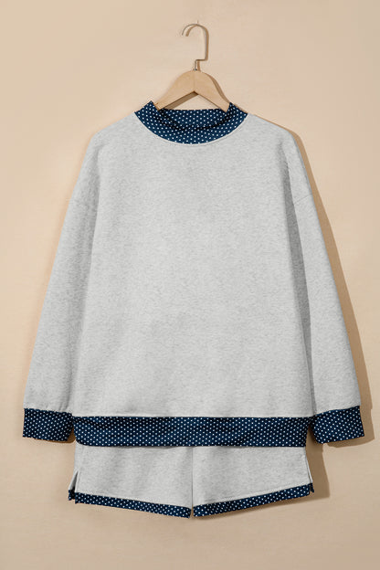 Polka Dot Patchwork Sweatshirt & Shorts Set