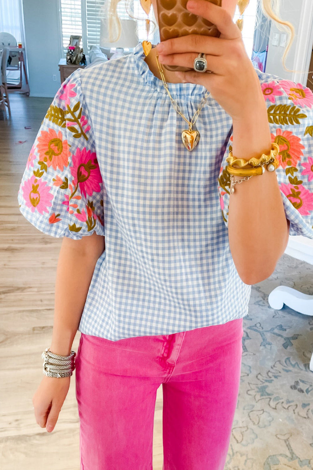 Floral Embroidered Puff Sleeve Blouse