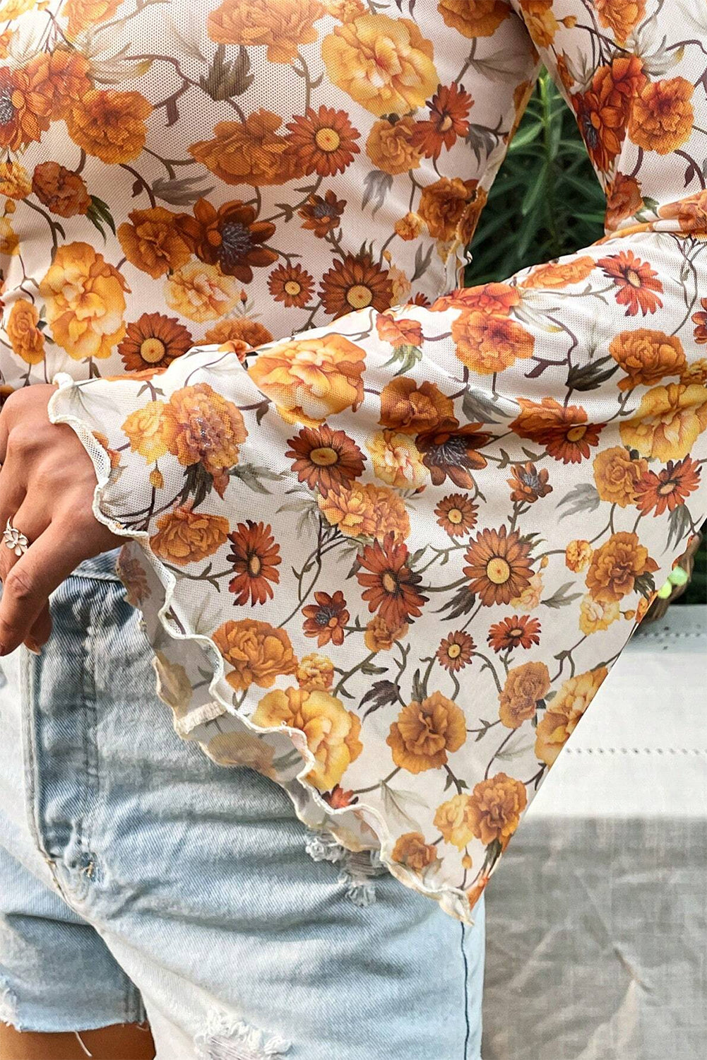 Floral Bell Sleeve Blouse