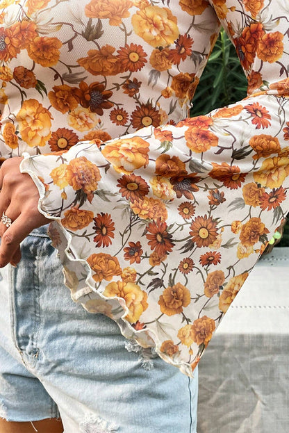 Floral Bell Sleeve Blouse