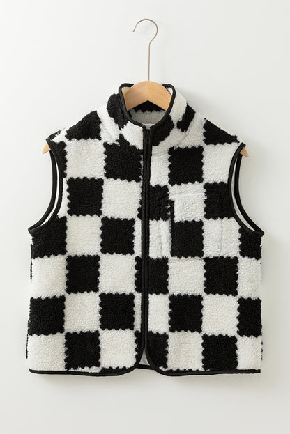 Checker Sherpa Collared Jacket Vest