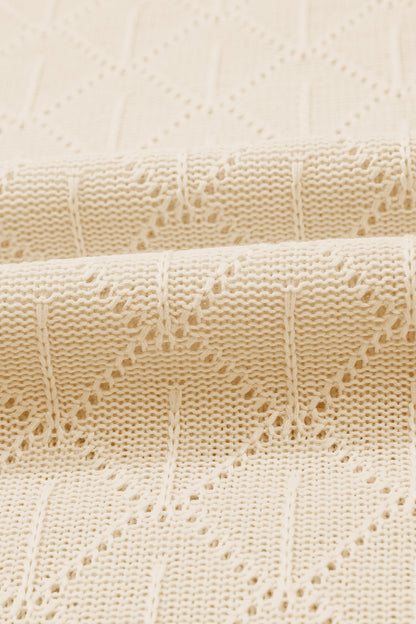 Plus Size Rhombus Pointelle Knit V-Neck Top