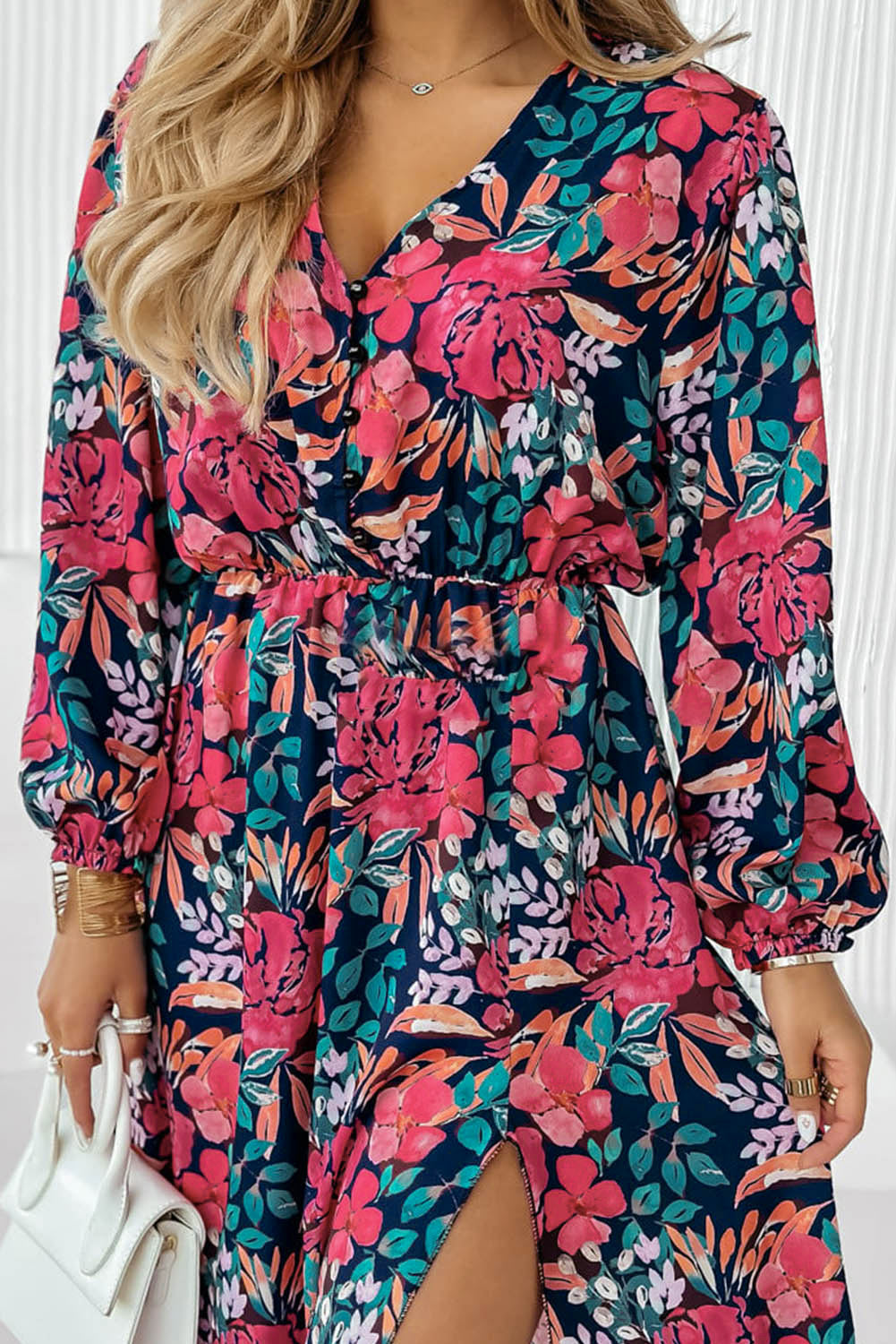 Floral V-Neck Long Sleeve Dress