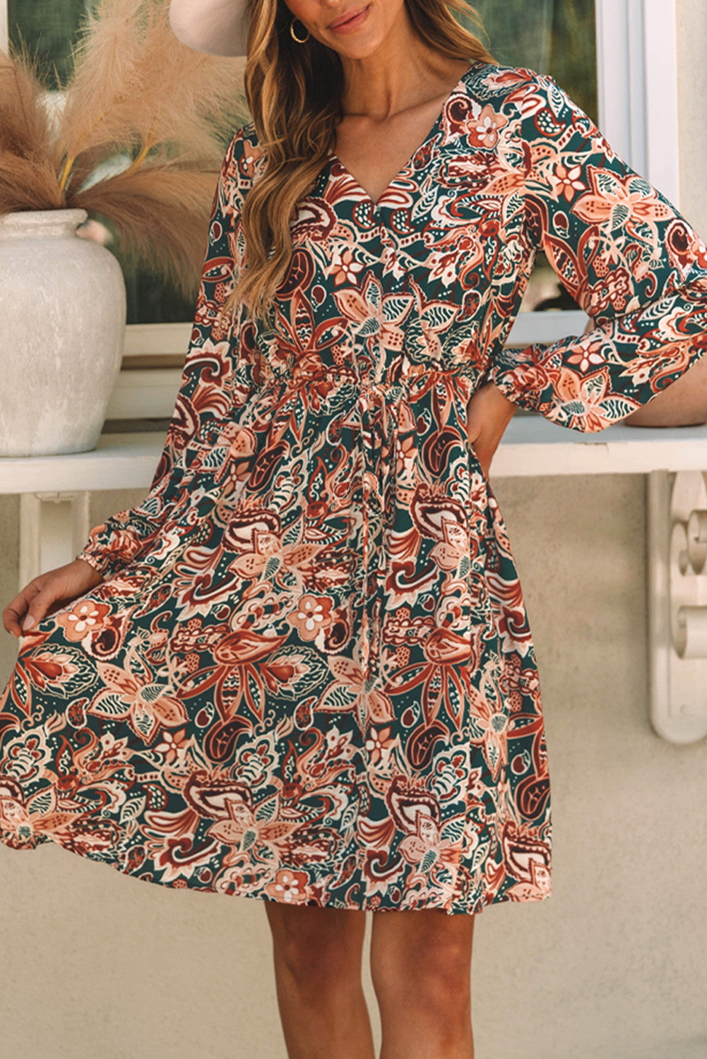 Boho Paisley Long Sleeve Dress