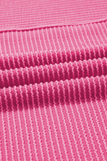 Solid Corded Knit Mock Neck T-Shirt