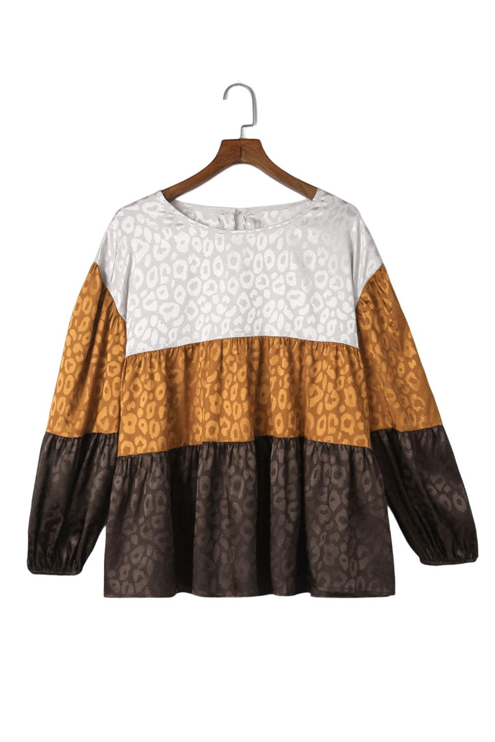 Leopard Colorblock Balloon Sleeve Blouse