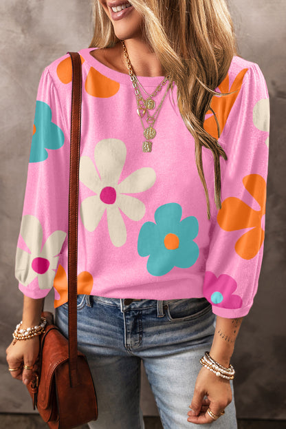 Retro Floral 3/4 Sleeve Top