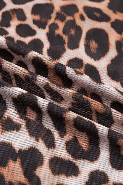 Plus Size Leopard Mesh Mock Neck Top