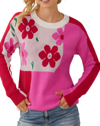 Floral Colorblock Long Sleeve Sweater