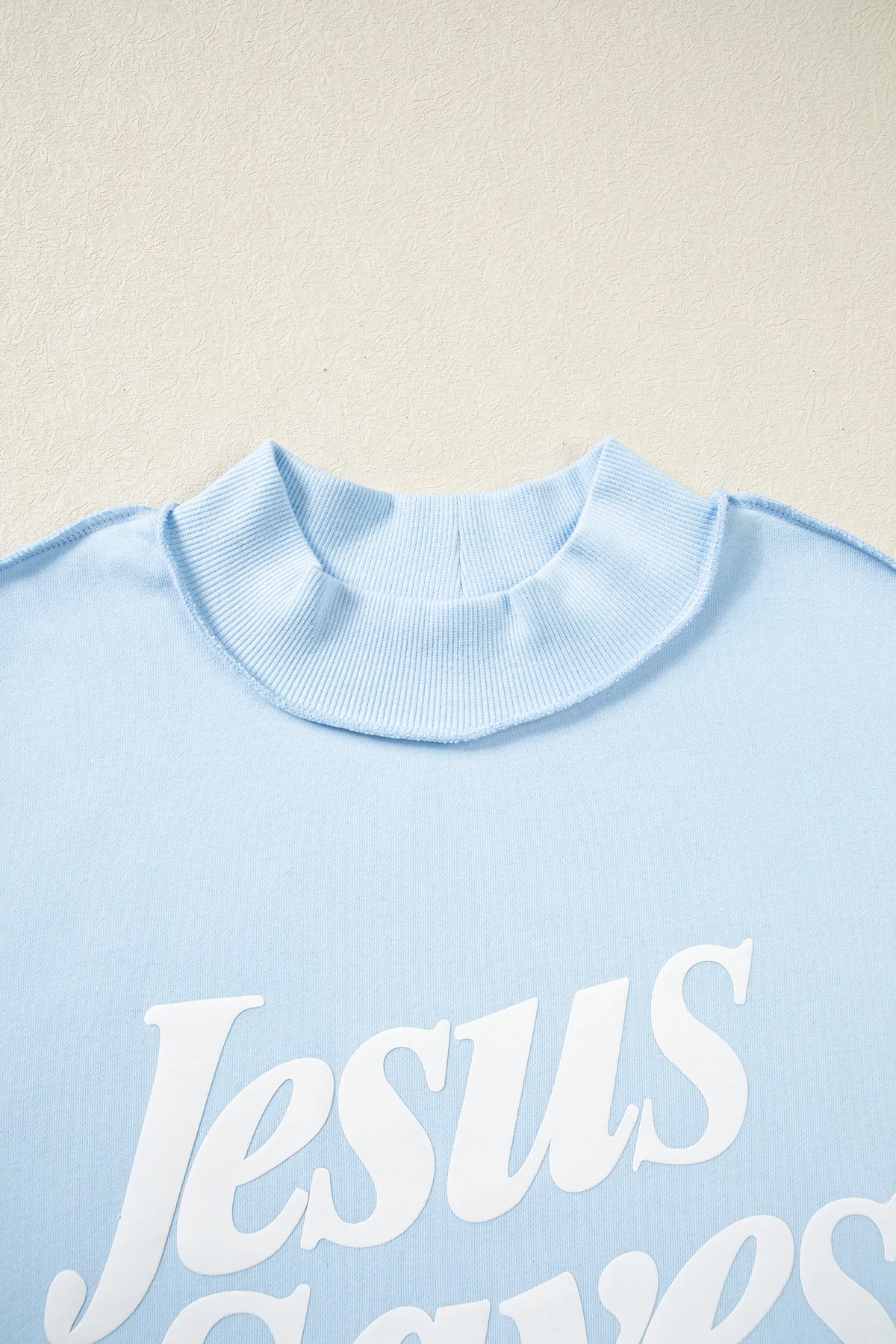 Jesus Saves Graphic Print Mock Neck Sweatshirt