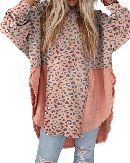 Leopard Colorblock Oversized Blouse