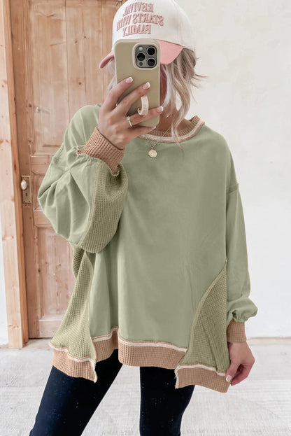 Colorblock Waffle Patchwork Oversize Sweatshirt