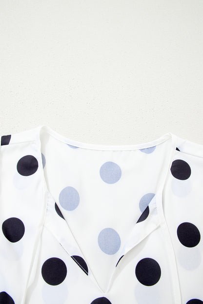 Polka Dot Stripe Patchwork Flutter Sleeve Babydoll Blouse
