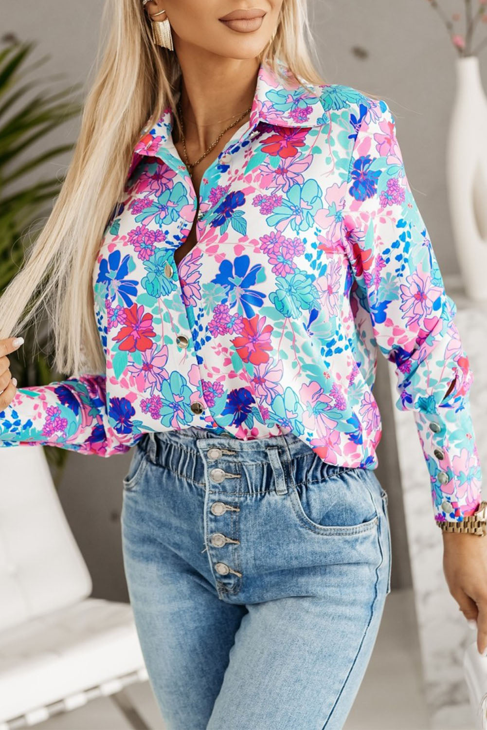 Floral Buttoned Long Sleeve Shirt