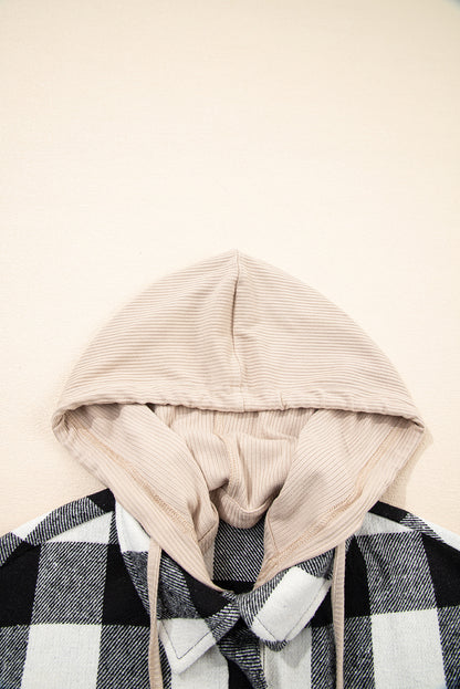 Plaid Patchwork Drawstring Hooded Shacket