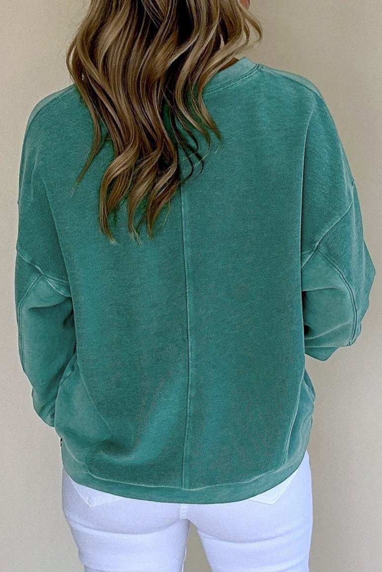 Solid Notched Neck Sweatshirt