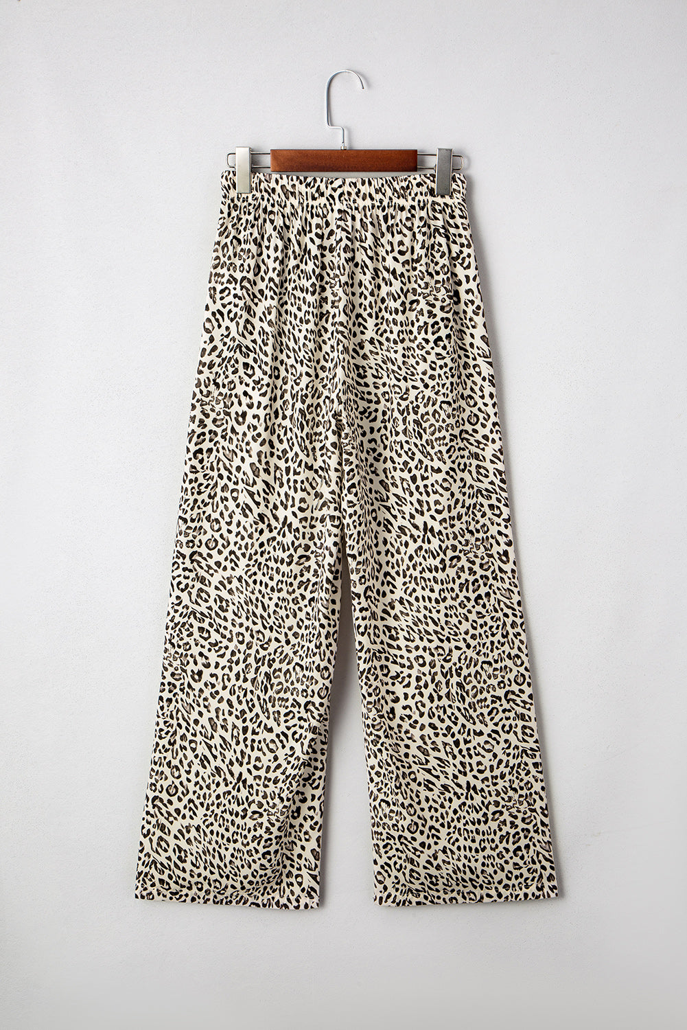 Leopard Drawstring Elastic Waist Straight Leg Pants