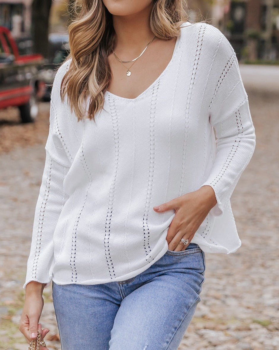 Hollowed Knit V-Neck Sweater