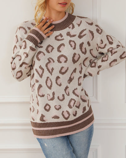 Leopard Ribbed Trim Sweater