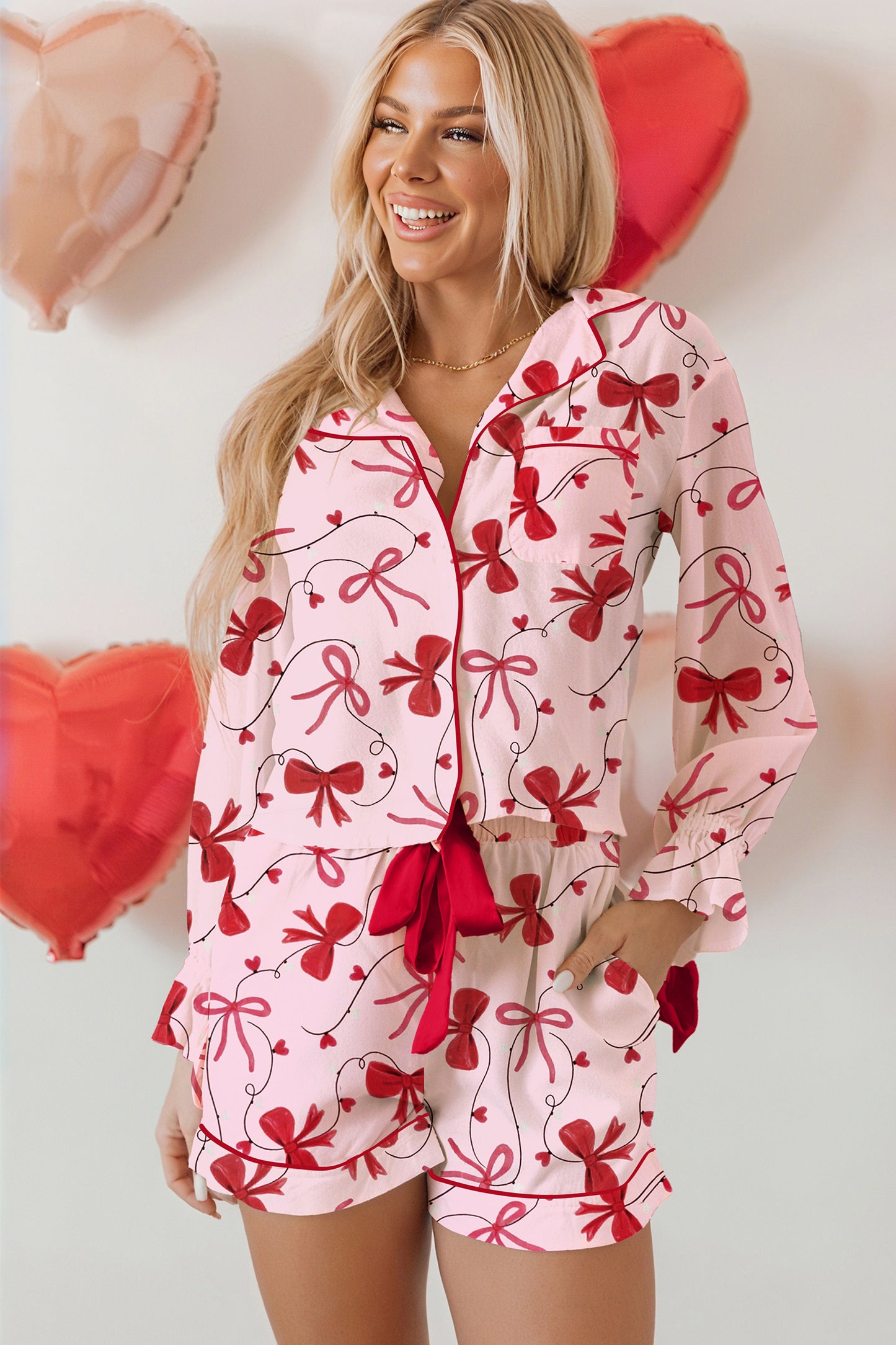 Valentine Bow Shirt and Shorts Pajama Set