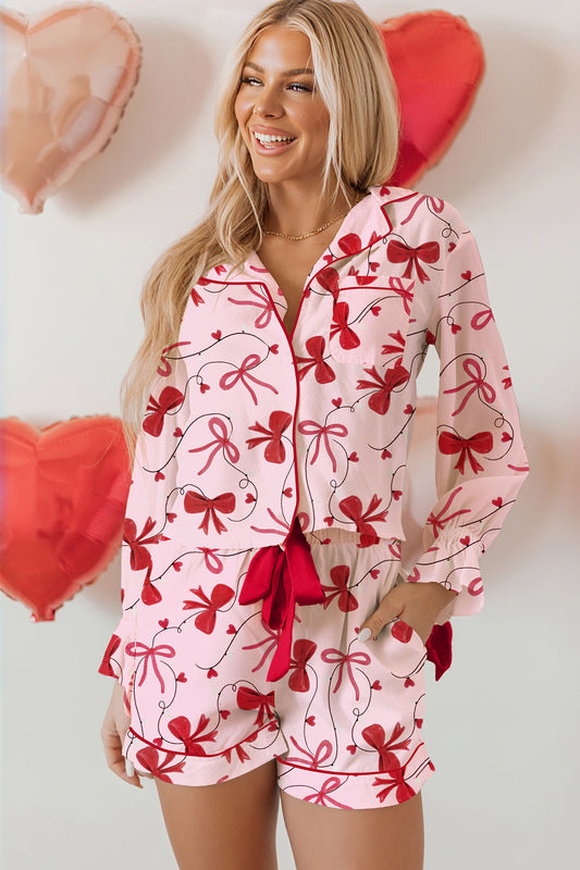 Valentine Bow Shirt and Shorts Pajama Set