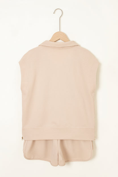 Textured Half-Zip Top & Drawstring Shorts Set