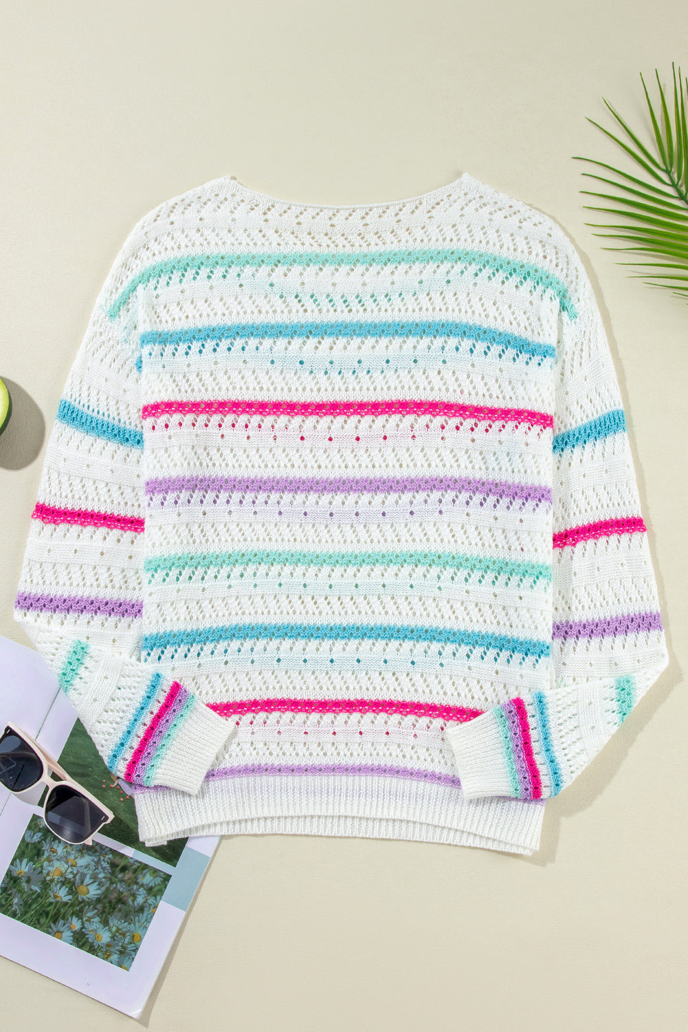 Stripe Hollowed Crochet Sweater