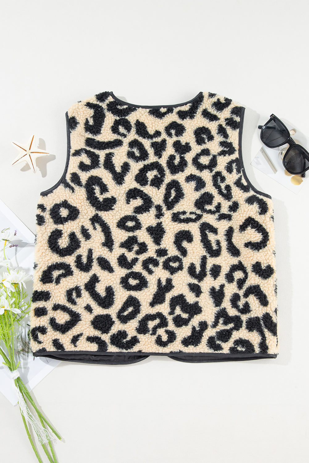 Leopard Sherpa Buttoned Vest Coat