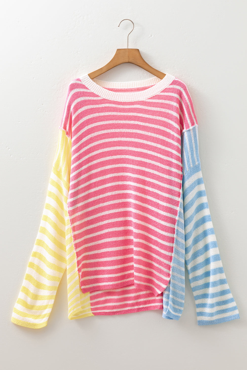 Plus Size Stripe Reverse Seam Colorblock Sweater