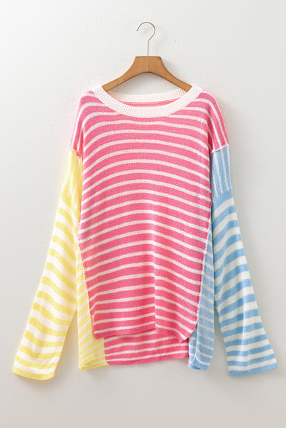 Plus Size Stripe Reverse Seam Colorblock Sweater