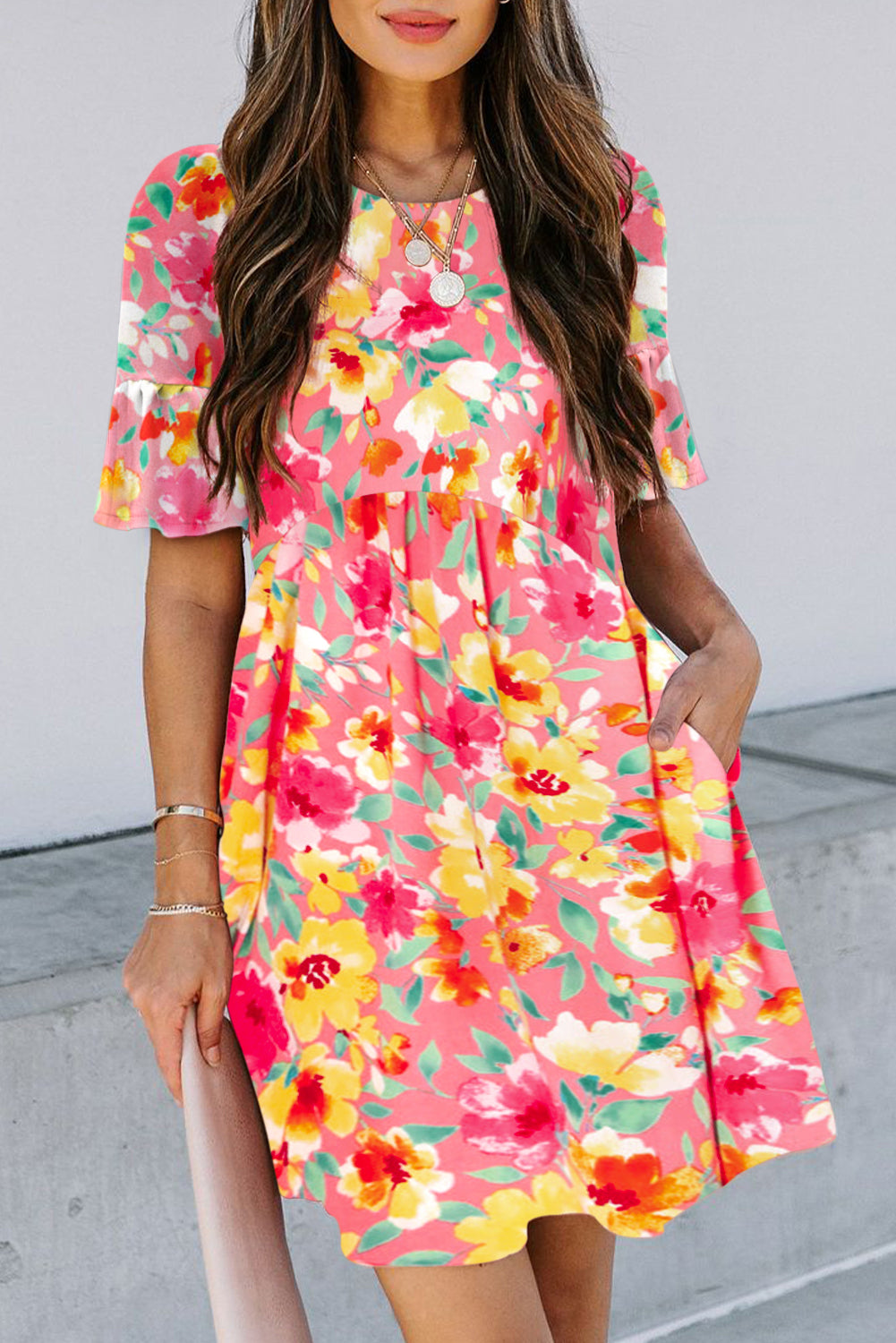 Floral Ruffle Sleeve Mini Dress