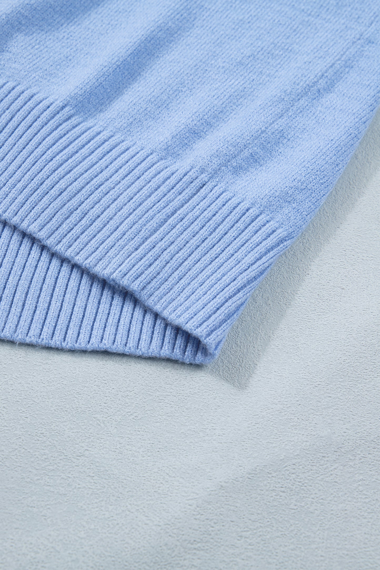 Solid Ruffle Sleeve Round Neck Ribbed Sweater