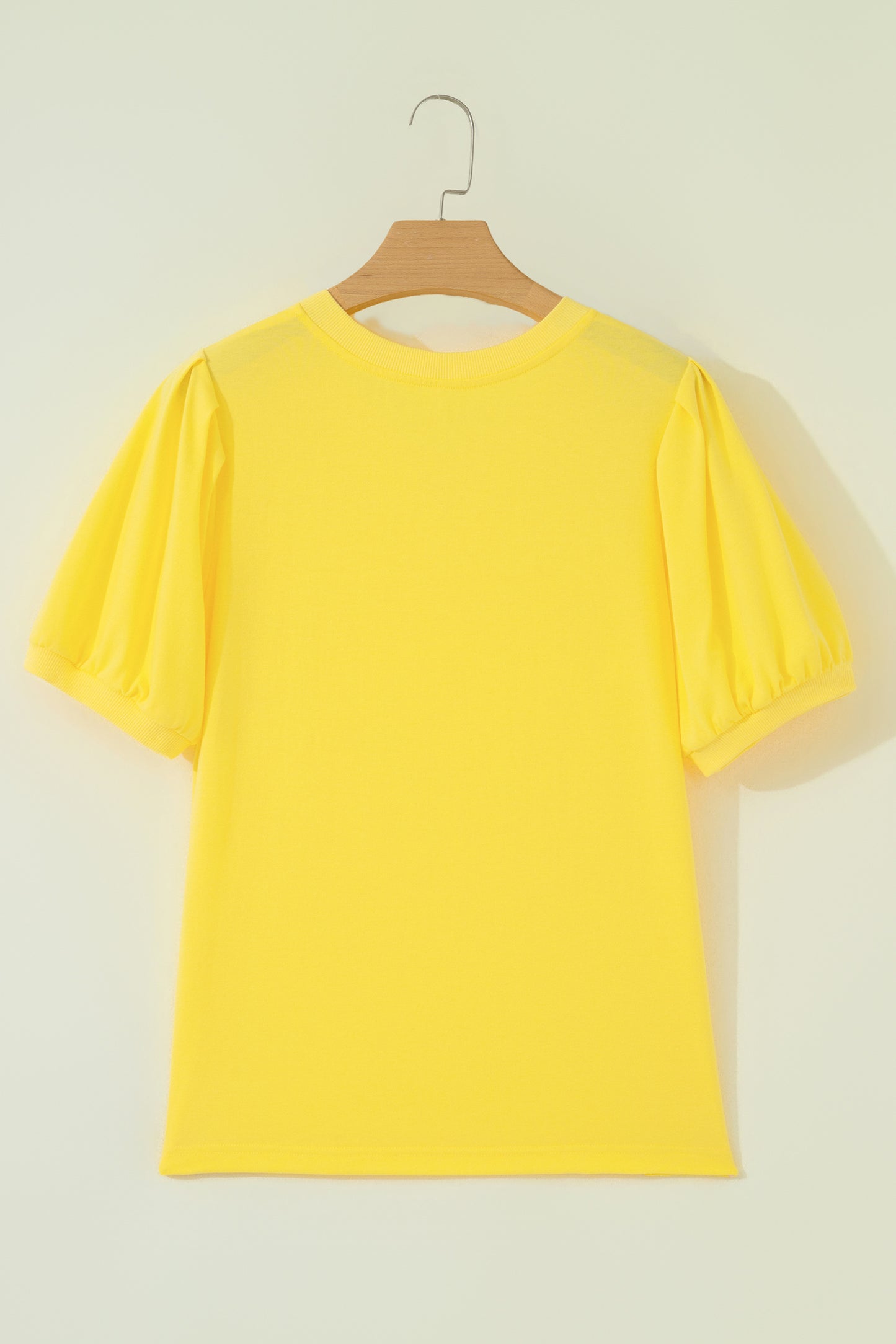 Solid V-Neck Short Puff Sleeve Blouse