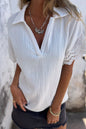 Crinkle Lace Trim Short Sleeve Blouse