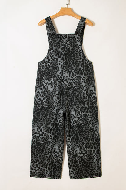 Leopard Adjustable Strap Cropped Overalls