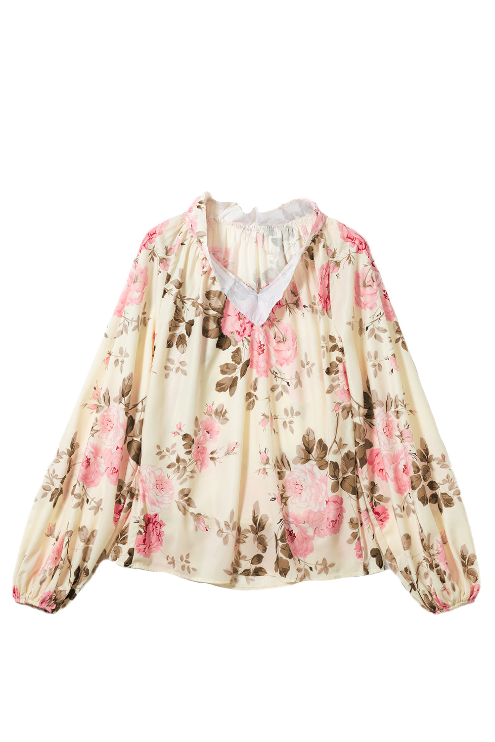 Floral Lantern Sleeve V-Neck Blouse