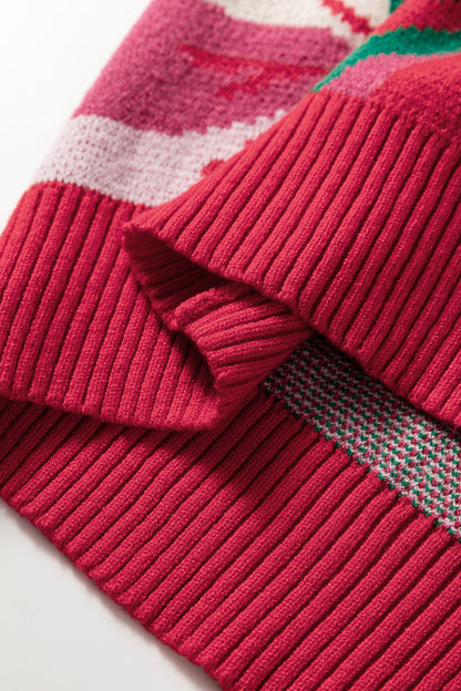 Floral Abstract Short Puff Sleeve Sweater