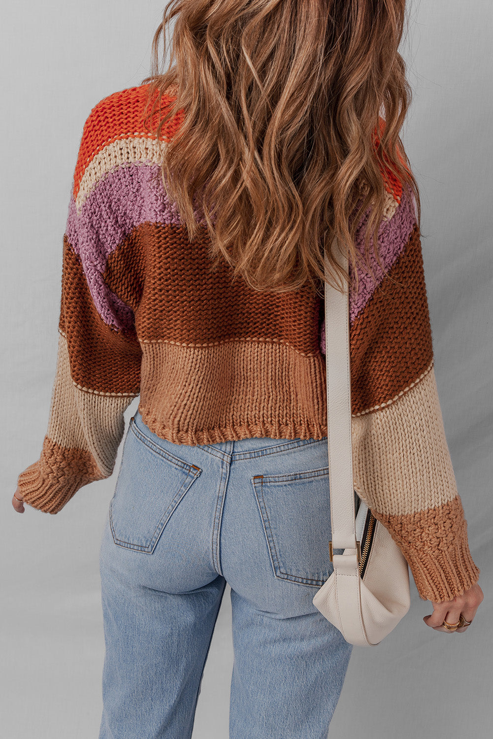 Colorblock Drop Shoulder Cropped Sweater