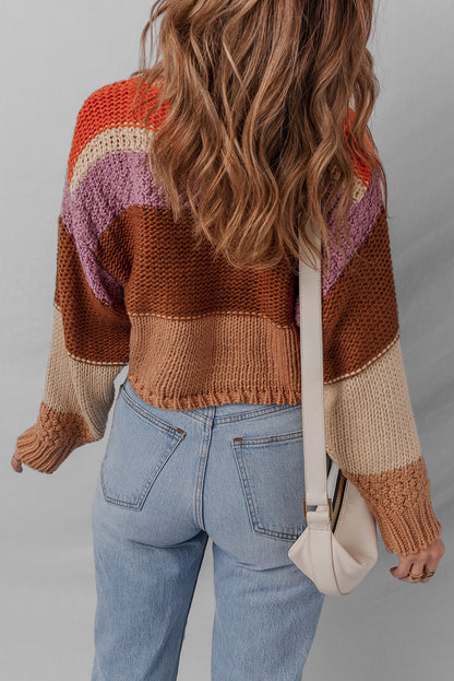 Colorblock Drop Shoulder Cropped Sweater