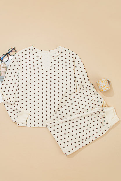 Polka Dot Waffle Knit Top and Pants Lounge Set
