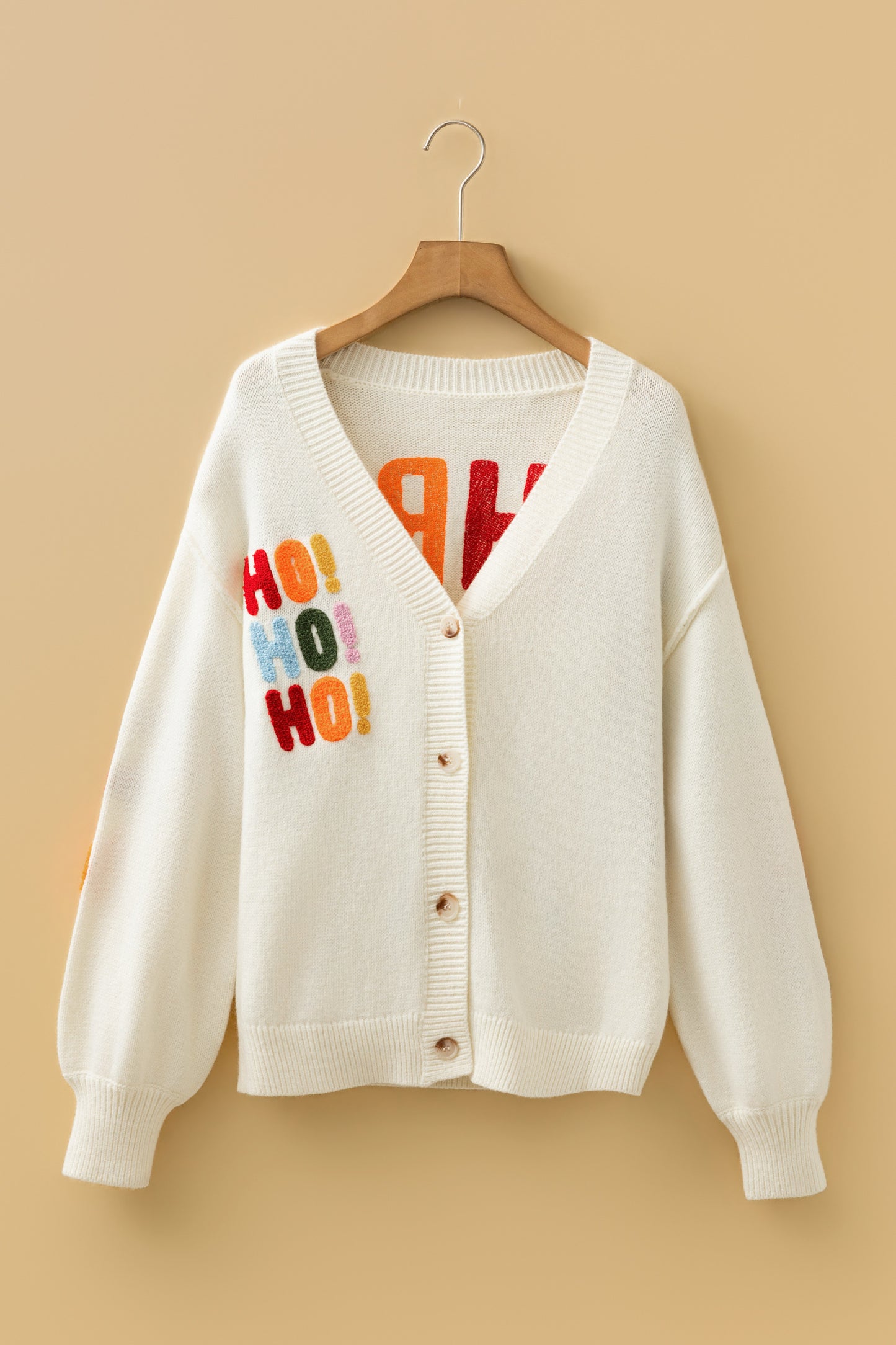 Ho Ho Ho Merry Christmas Buttoned V-Neck Cardigan