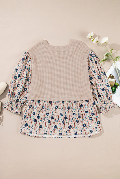 Plus Size Floral Patchwork Waffle Knit Top