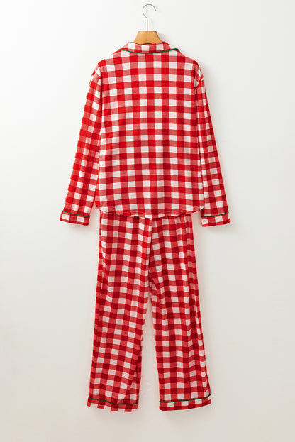 Christmas Plaid Contrast Trim Pajama Set
