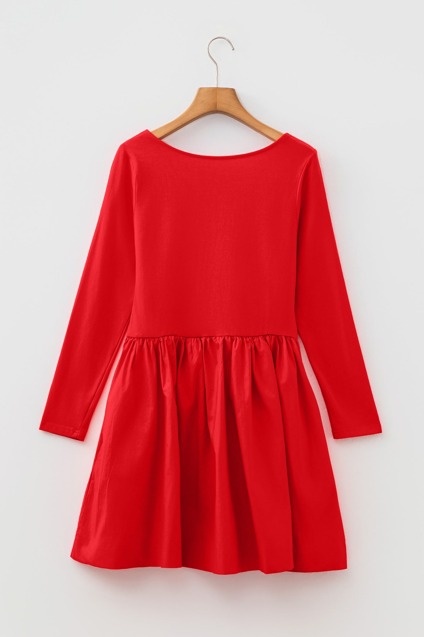 Solid Scoop Neck Long Sleeve Mini Dress