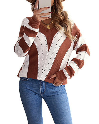 Colorblock Chevron Stripe V-Neck Sweater