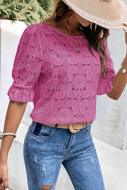 Floral Lace Flounce Sleeve Top