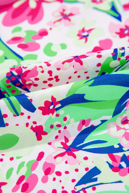 Floral Patchwork Ruffle Cap Sleeve Blouse